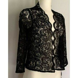 Calvin Klein Bolero Shrug Black Lace 3/4 Sleeve Scallop Open Cropped Size M